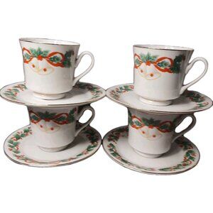 Noel by Sango 4 Footed Cup & Saucer Sets Vintage